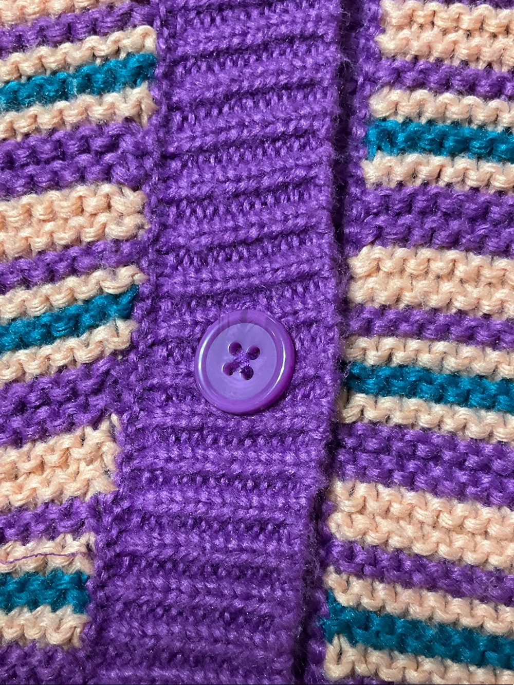 LOGO Striped V-Neck Cardigan Sweater in Purple, Green, and Pink - Picture 6 of 9